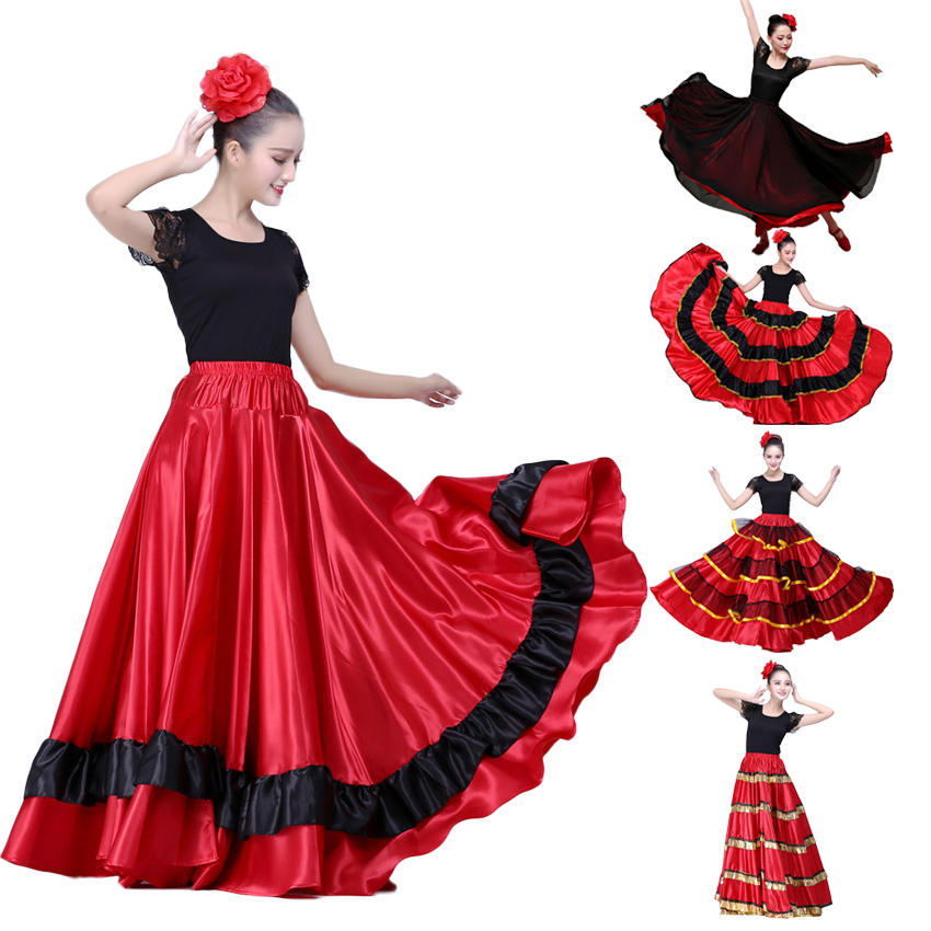 Adult Female Spain Carnival Party Stage Wear Flamenco Skirt Striped Plus Size Lace Belly Dance Costumes for Woman Spanish Dress